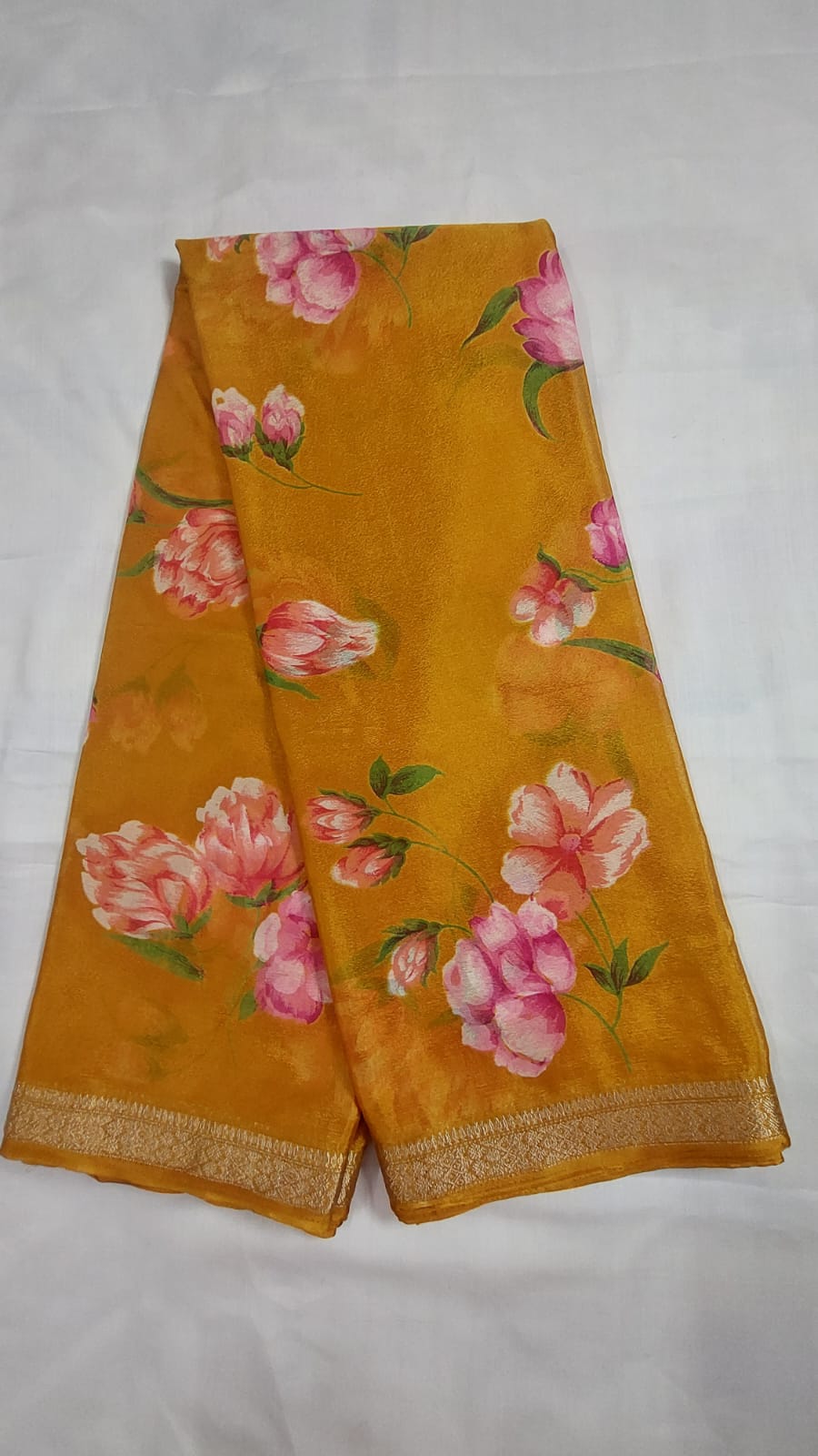 Chinon silk saree MSF006 - Mustered Yellow